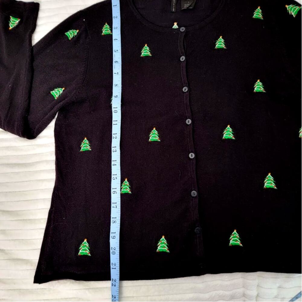 Etoile Women's Large Black Christmas Cardigan Sweater Trees Ugly Xmas Party - Picture 6 of 8